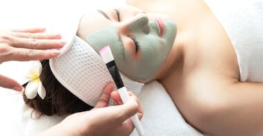 asian woman enjoy relaxing getting during Face peeling mask skin care spa